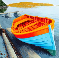 Tony Grove boat painting bold colourful wooden boat art