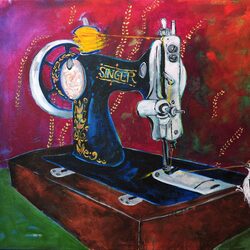 Singer Sewing Machine original painting by Leslie Burkhard Gabriola Island painter